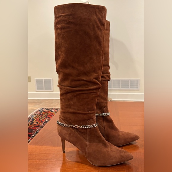 White House Black Market Shoes - WHBM Whisky Colored Alivia Chain Slouchy Knee-High Boot, size 8.5
